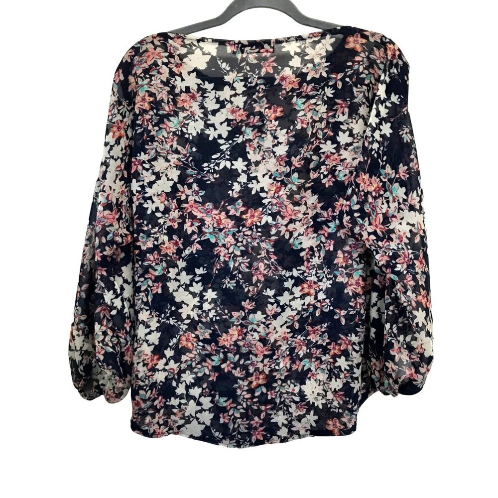 Carla Mink Made in Portland, OR Floral Semi Sheer Split Sleeve Women's Blouse. - Picture 4 of 8